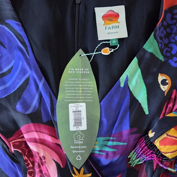 FARM Rio Wrap Jumpsuit Split Leg Beaded Tassel Sleeve Eco Viscose XS Multicolor - Picture 10 of 11